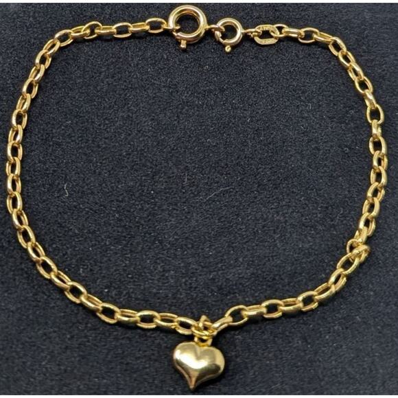 Milor Italy 14K Yellow Gold Heart Charm Bracelet 7.5” 1.46g Delicate Chain - Picture 1 of 7